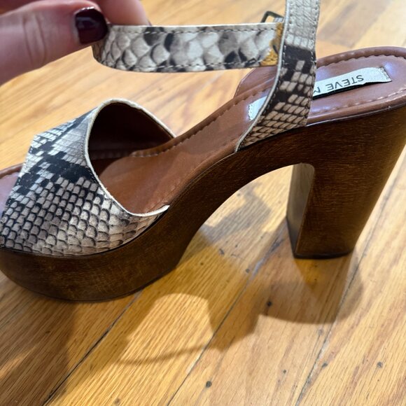 Steve Madden Snakeskin Wooden Platform Sandals Chunky Heel (size 40) - Picture 5 of 7